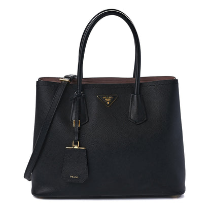 Prada Saffiano Cuir Large Double Bag Black Mughetto 1 of 10
