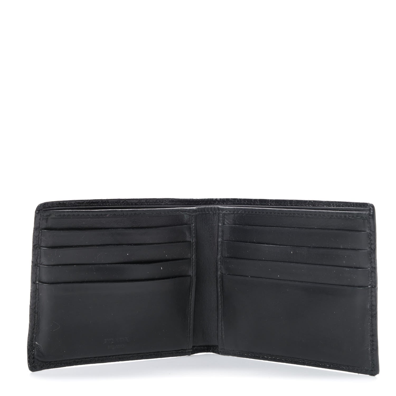 Prada Calfskin Crocodile Embossed Billfold Wallet Black 4 of 6