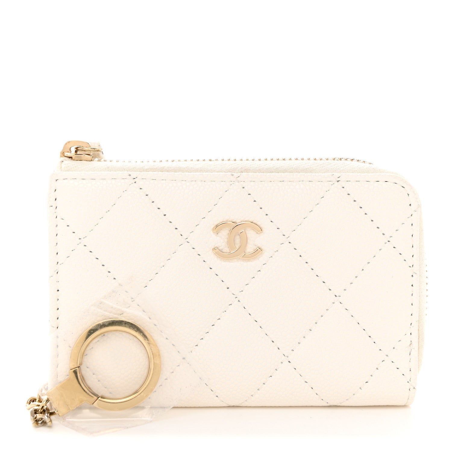 Chanel Caviar Quilted Zipped Key Holder Case White 1 of 8