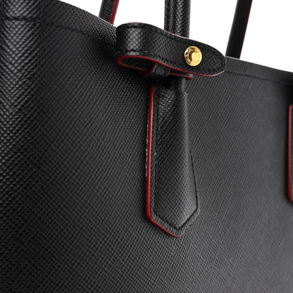 Prada Saffiano Cuir Medium Double Bag Black Fuoco 10 of 10
