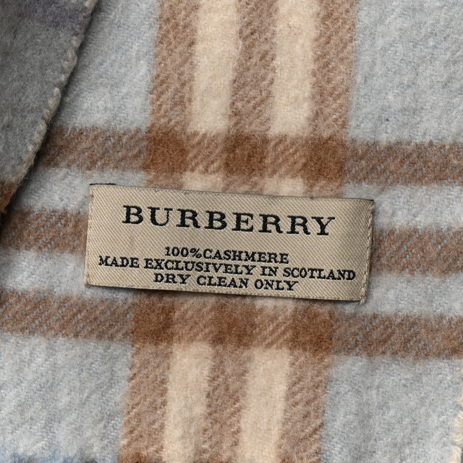 Burberry Cashmere House Check Striped Fringe Scarf Light Blue 3 of 4