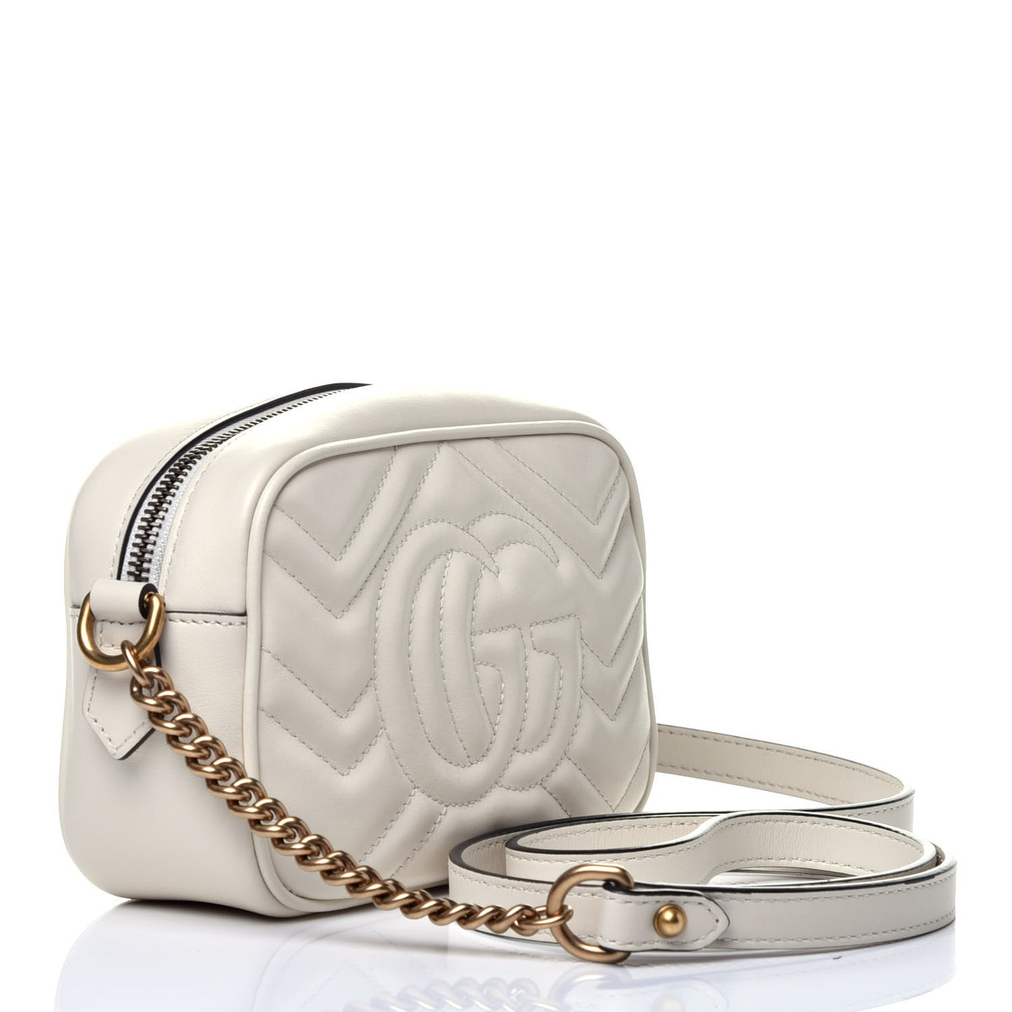 Calfskin Matelasse Mini GG Marmont Chain Shoulder Bag White