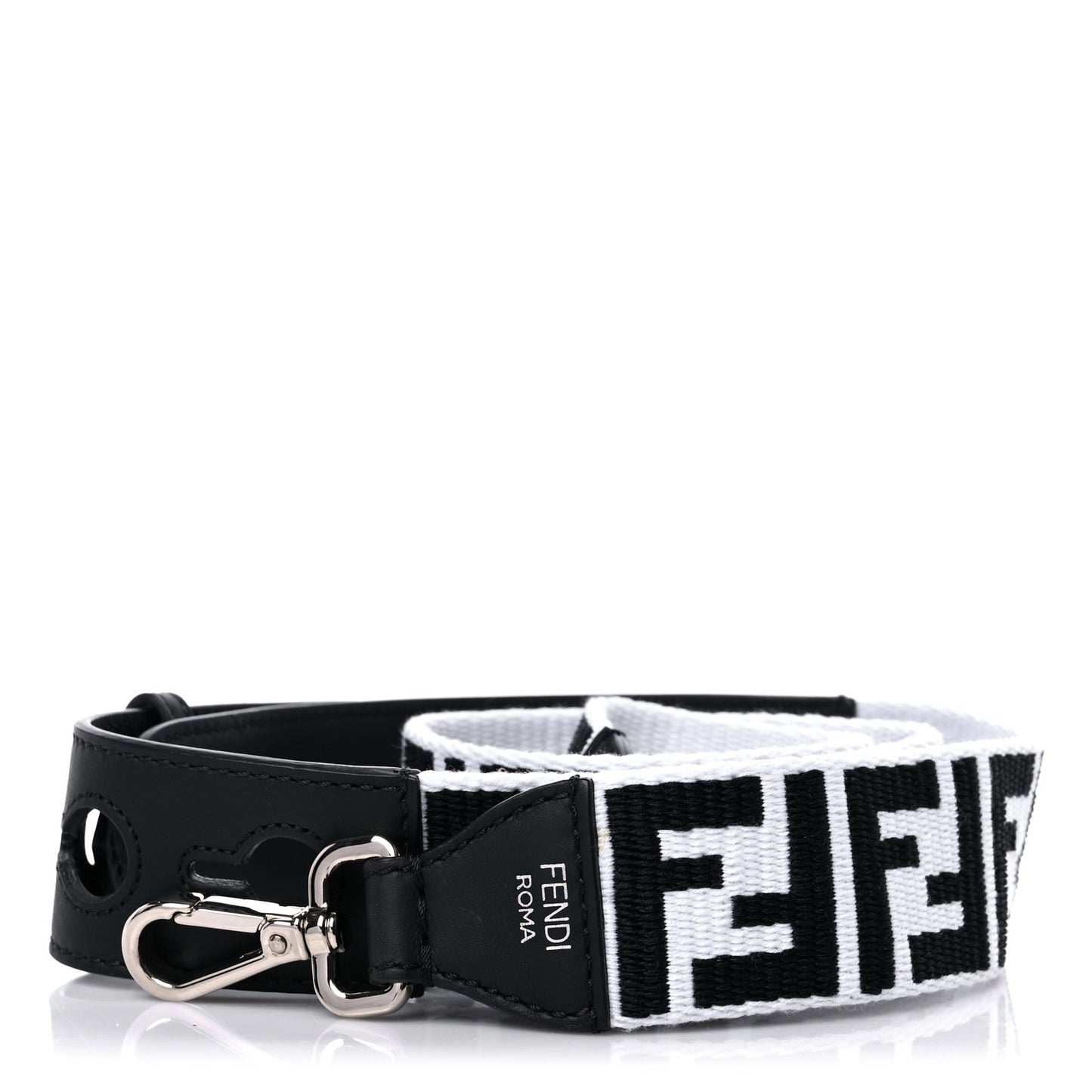 Canvas Calfskin FF 1974 Studded Strap You Black White