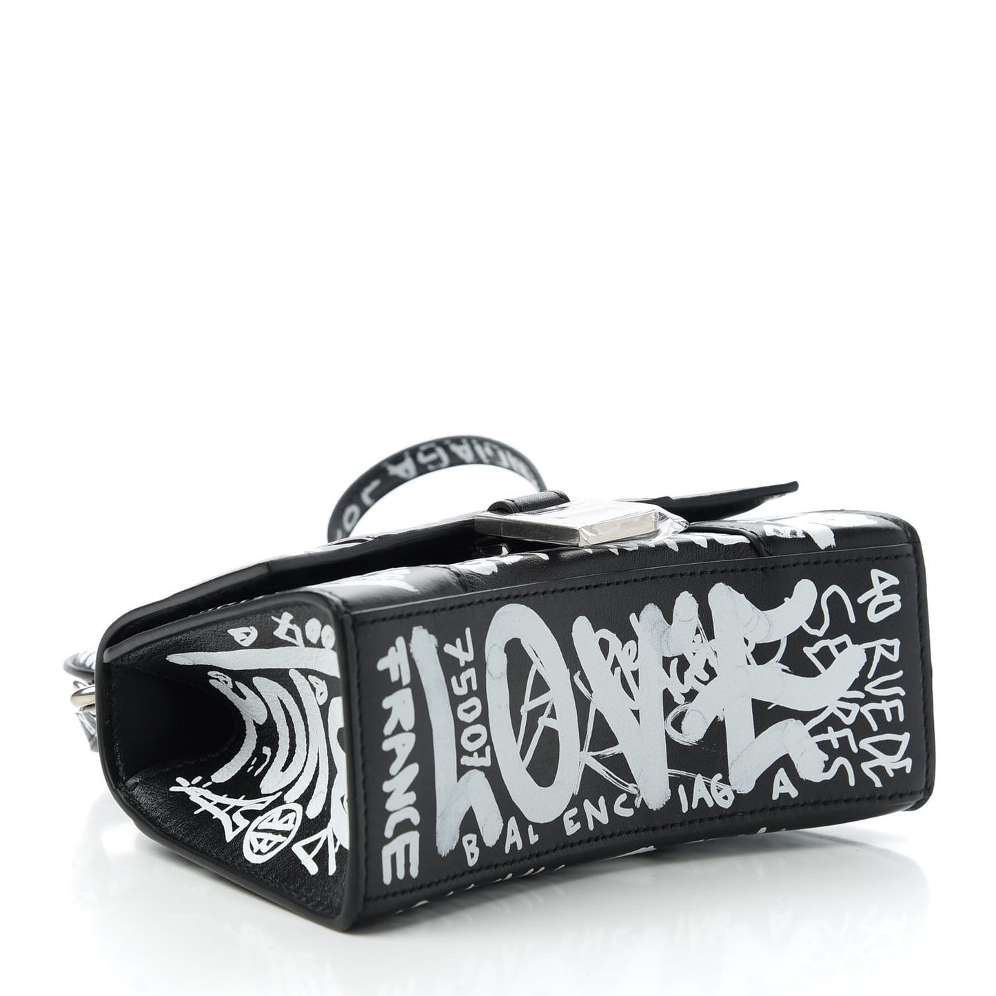 Smooth Calfskin Graffiti Hourglass Top Handle Bag XS Black White