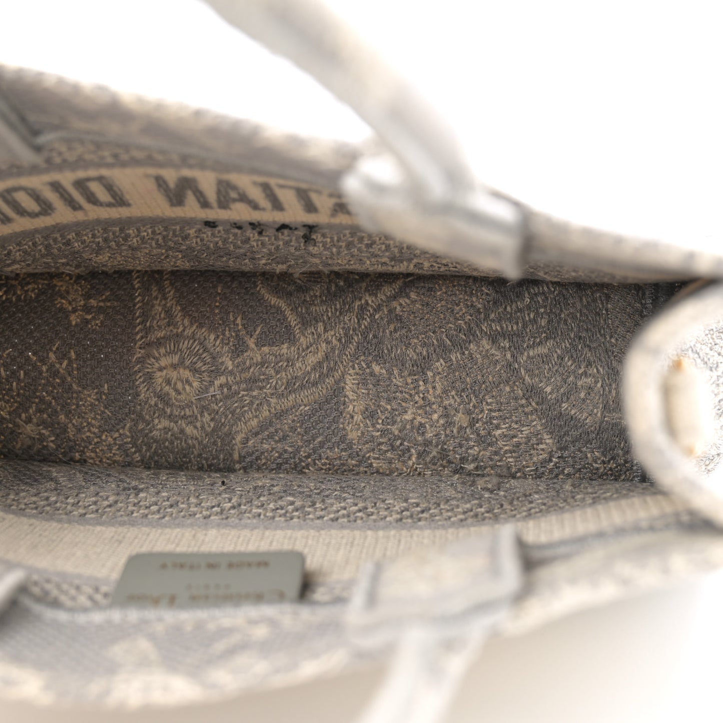 Canvas Embroidered Toile De Jouy Reverse Mini Book Tote With Strap Grey