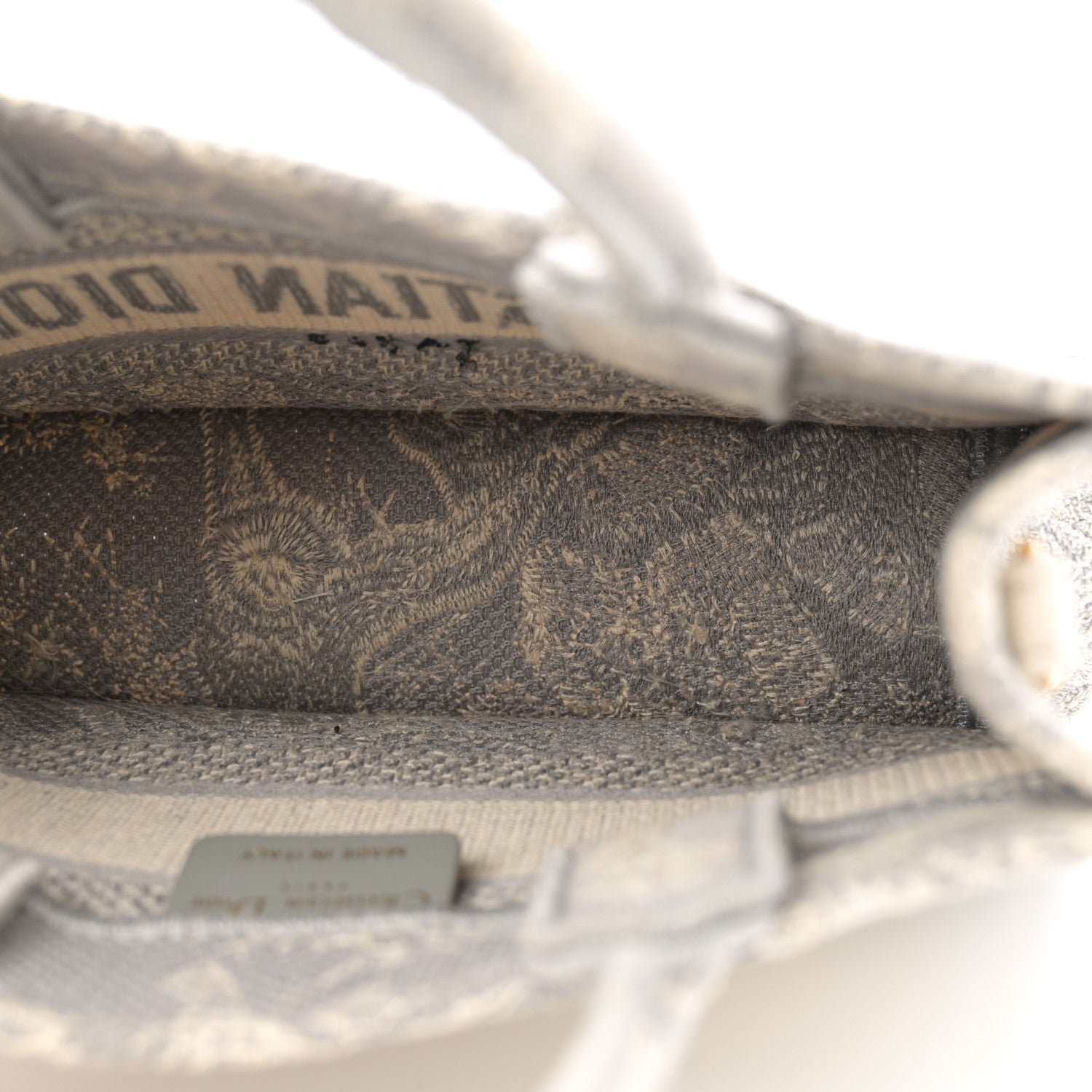 Christian Dior Canvas Embroidered Toile De Jouy Reverse Mini Book Tote With Strap Grey 5 of 12