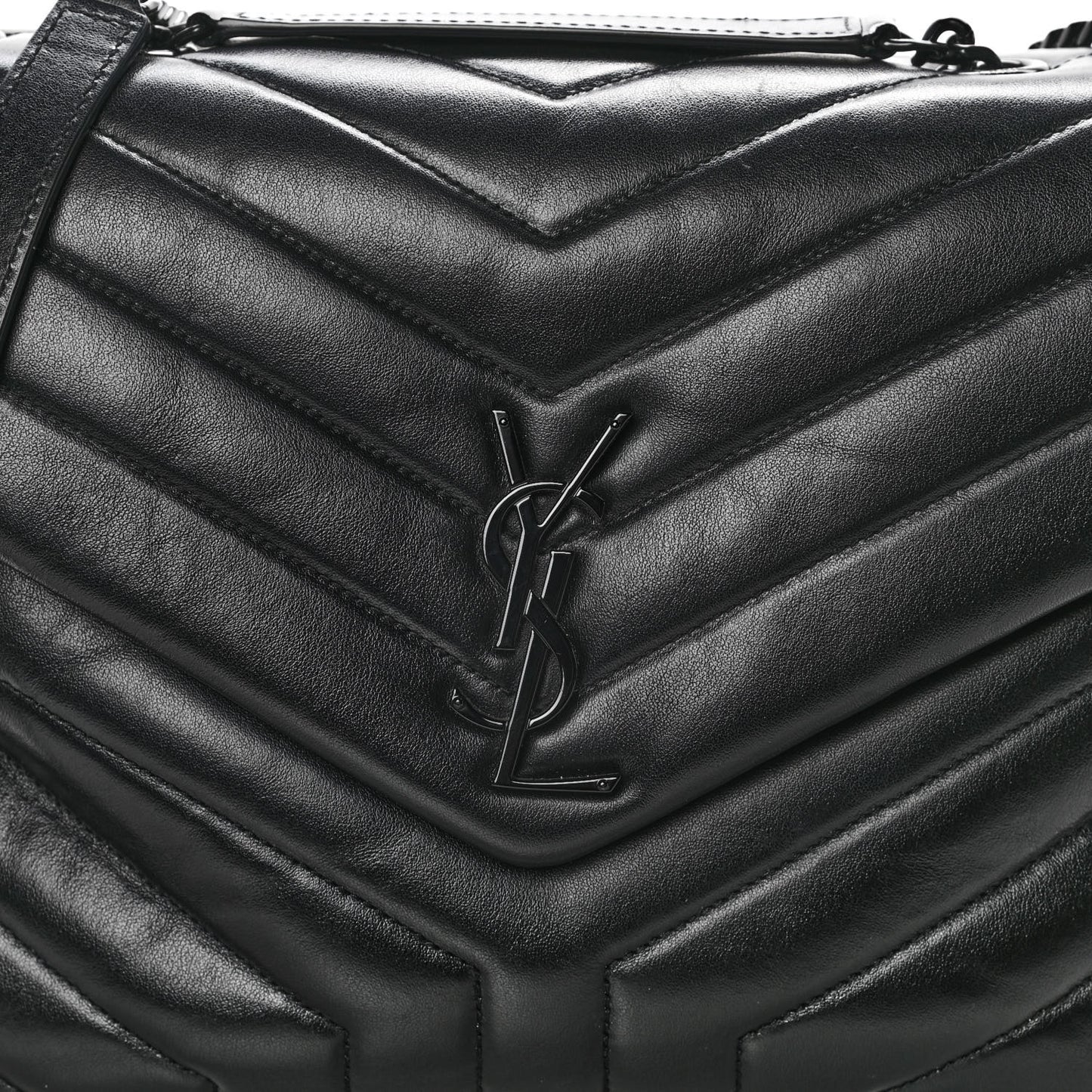 Calfskin Y Quilted Monogram Medium Loulou Chain Satchel Black