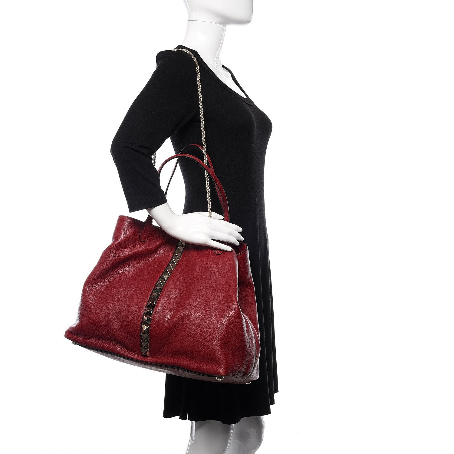 Valentino Garavani Grained Calfskin Va Va Voom Tote Dark Red 2 of 16