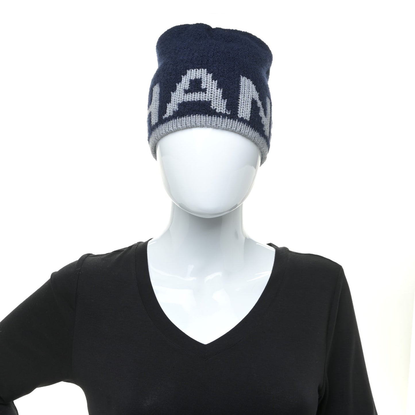 Cashmere Wool Silk Logo Beanie Hat Blue