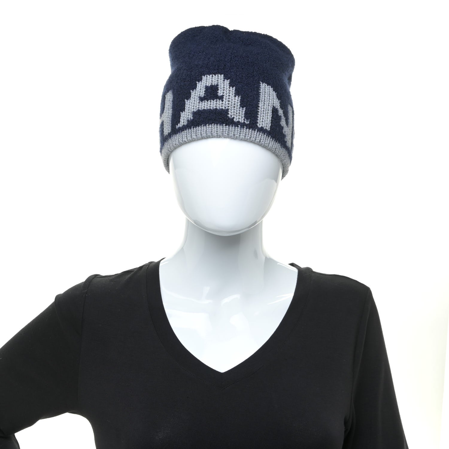Chanel Cashmere Wool Silk Logo Beanie Hat Blue 2 of 5