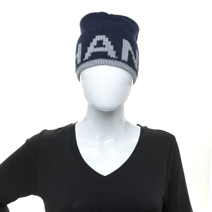 Chanel Cashmere Wool Silk Logo Beanie Hat Blue 2 of 5