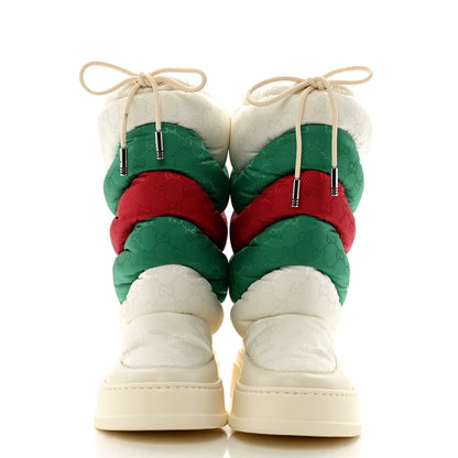 Gucci Nylon Jacquard Monogram GG Lace Up Snow Boots 35 White Red Green 2 of 8