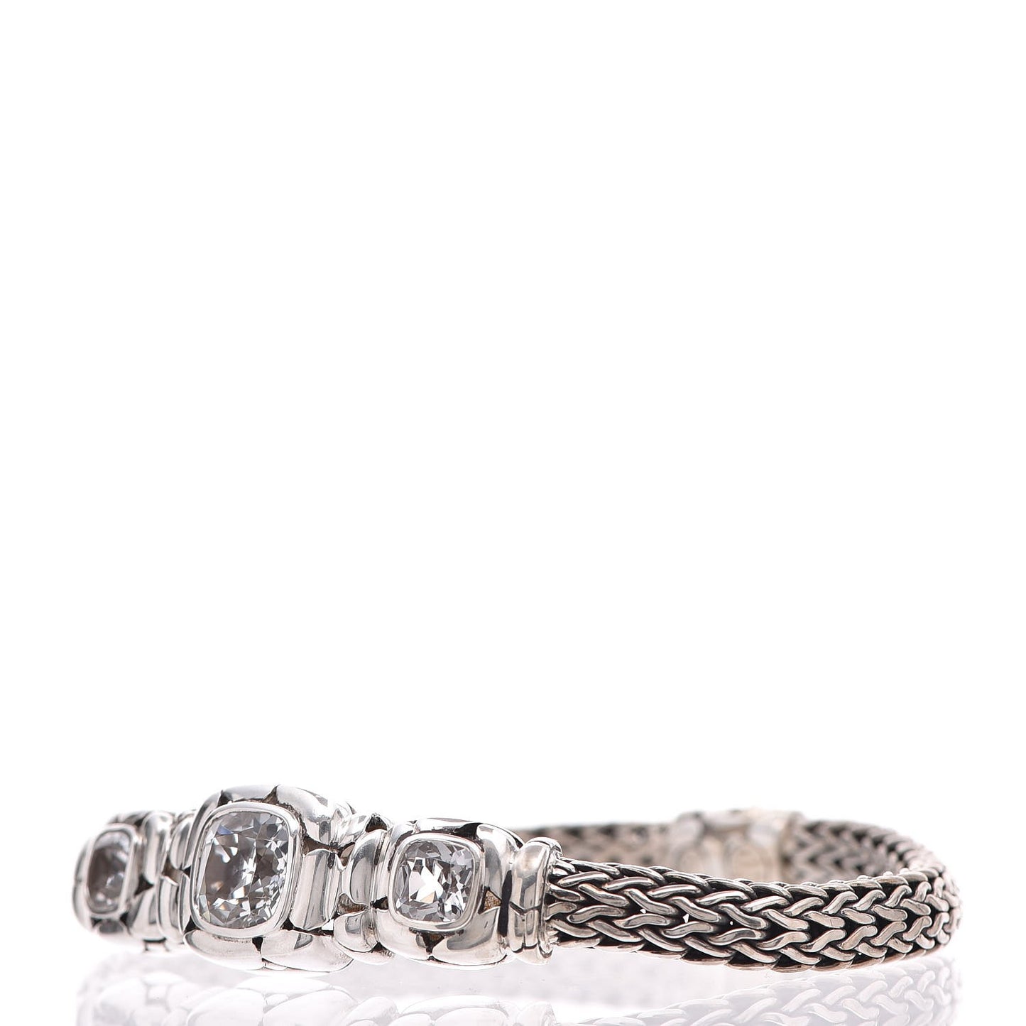 Sterling Silver White Topaz Three Station Kali Classic Chain Bracelet