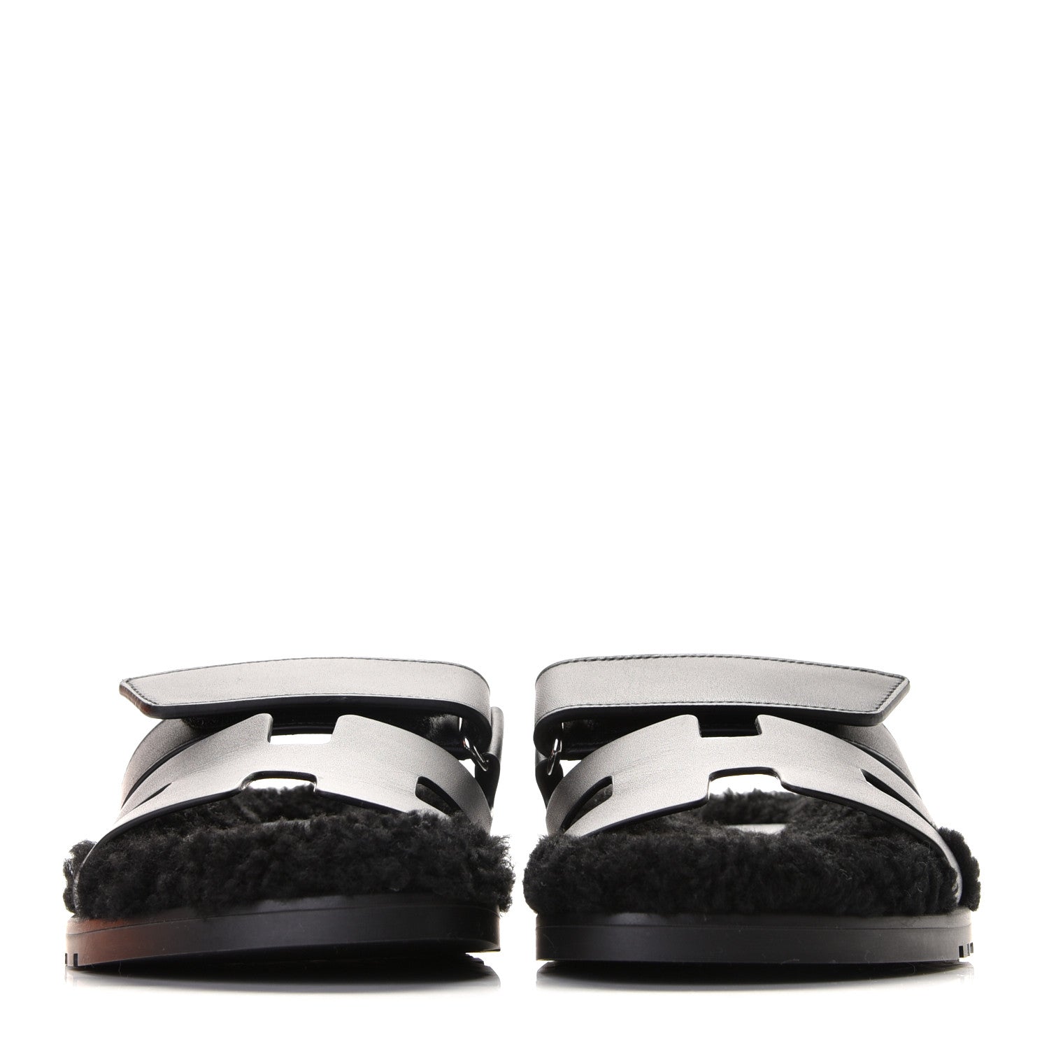 Hermes Calfskin Woolskin Womens Chypre Sandals 36 Black 3 of 12