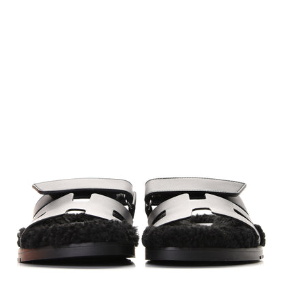 Hermes Calfskin Woolskin Womens Chypre Sandals 36 Black 3 of 12