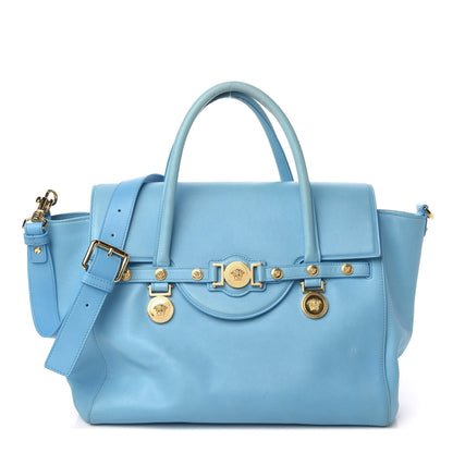 Versace Calfskin Large Signature Satchel Blue 1 of 14