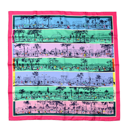 Hermes Silk A l'Ombre des Boulevards Scarf 90 Rose Vif Vert Bleu 1 of 4