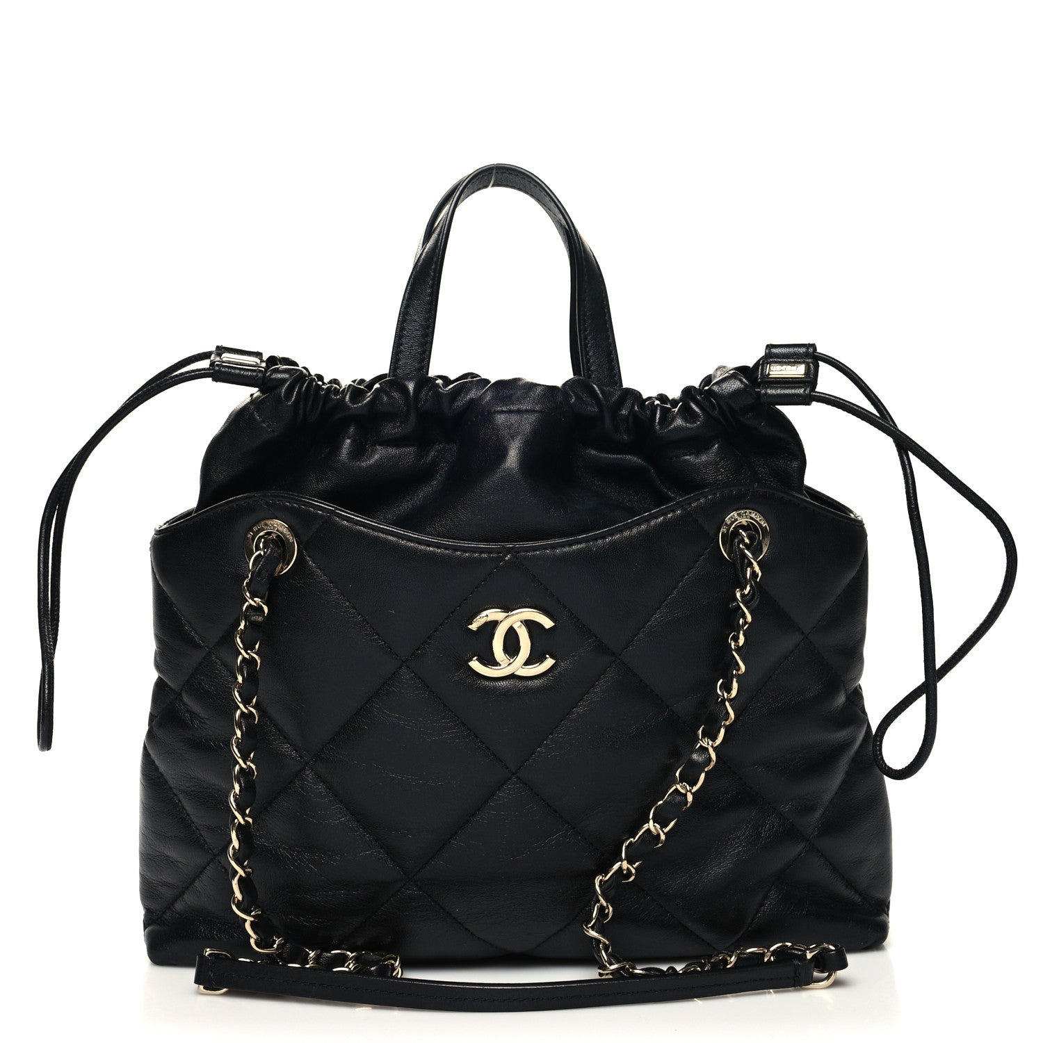 Chanel Lambskin Quilted Small Drawstring Shopping Bag Black 1 of 10