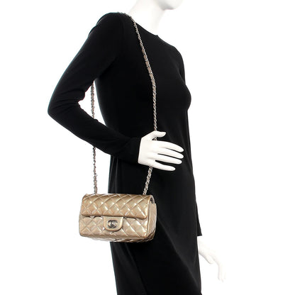 Chanel Striated Patent Quilted Mini Rectangular Flap Gold 2 of 7