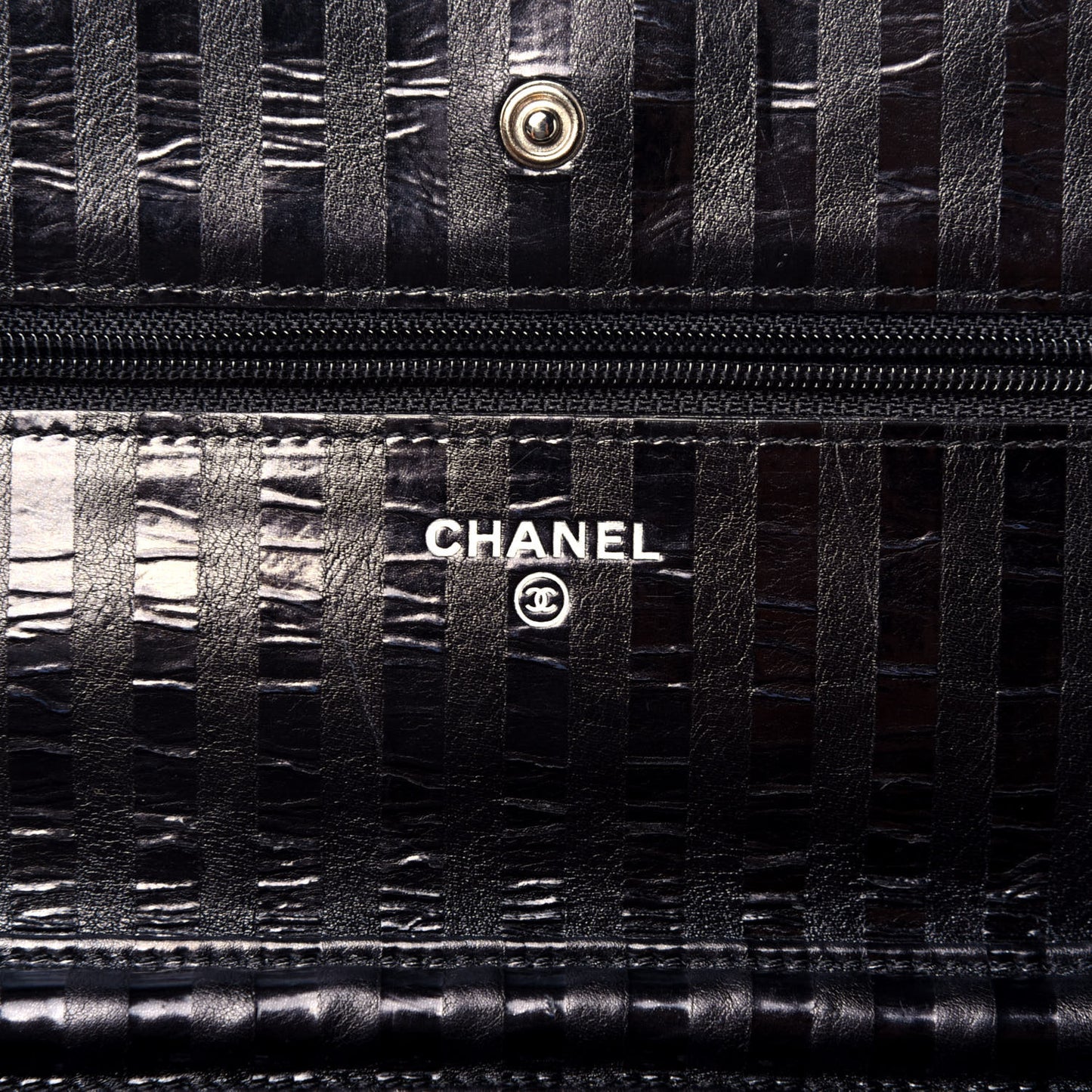 Aged Calfskin Striped Reissue Wallet On Chain WOC Black