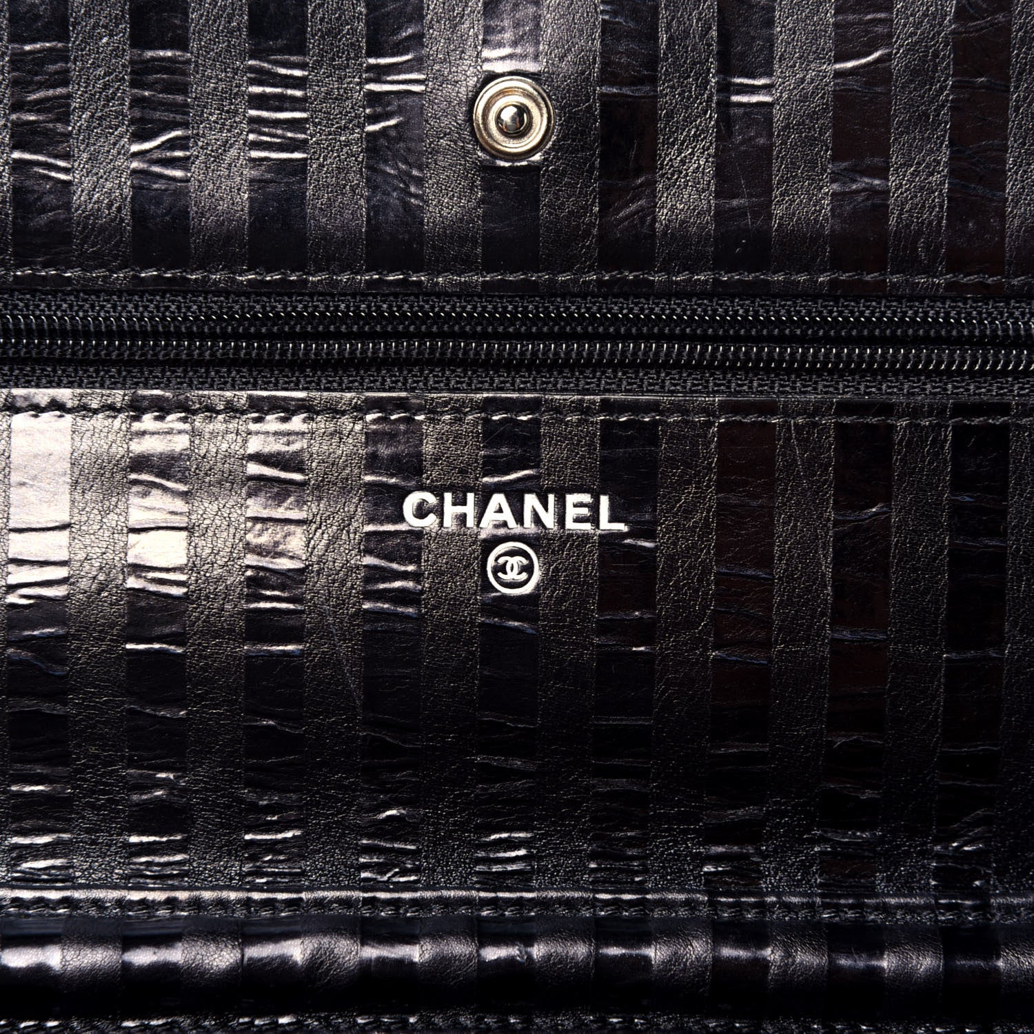 Chanel Aged Calfskin Striped Reissue Wallet On Chain WOC Black 6 of 10