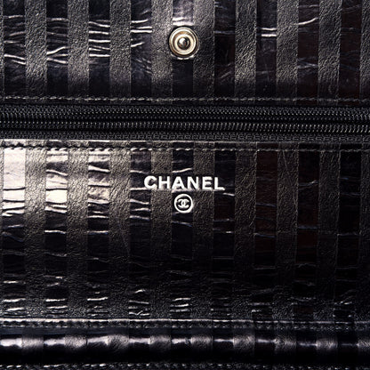 Chanel Aged Calfskin Striped Reissue Wallet On Chain WOC Black 6 of 10