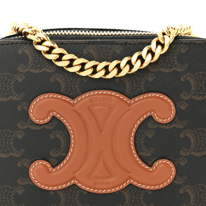 Celine Triomphe Canvas Calfskin Cuir Box On Chain Tan 8 of 11