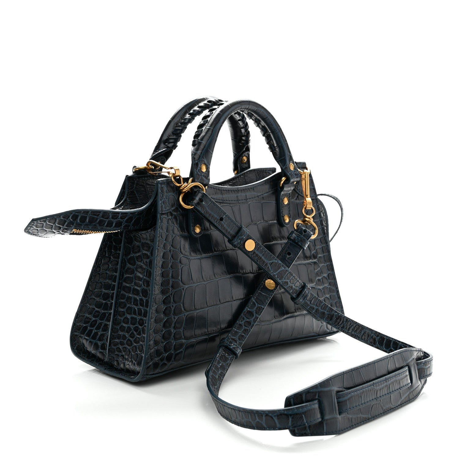 Balenciaga Extra Supple Calfskin Crocodile Embossed Neo Gold Hardware XS City Denim Blue 3 of 10