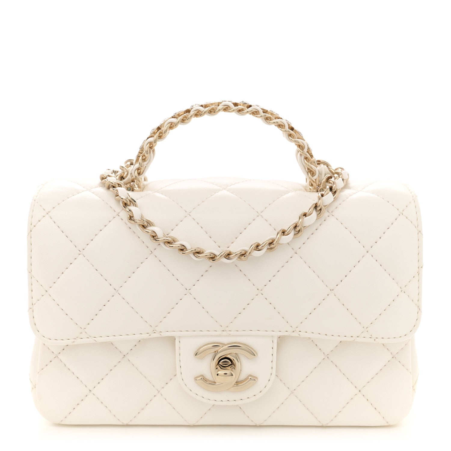 Chanel Lambskin Quilted Mini Crystal Top Handle Rectangular Flap White 1 of 12