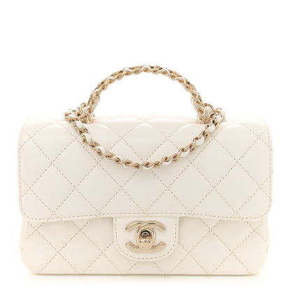 Chanel Lambskin Quilted Mini Crystal Top Handle Rectangular Flap White 1 of 12