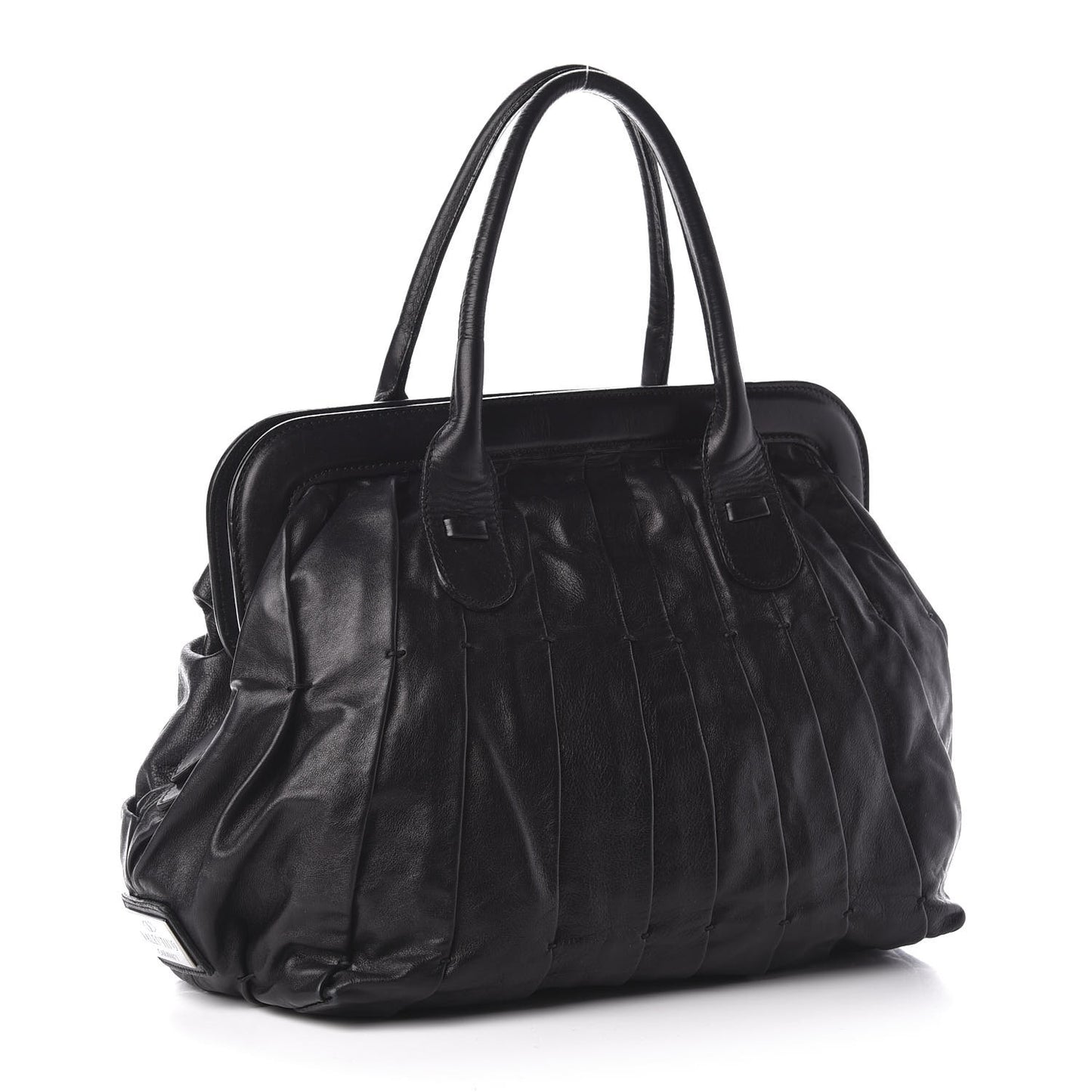 Lambskin Pleated Frame Tote Black