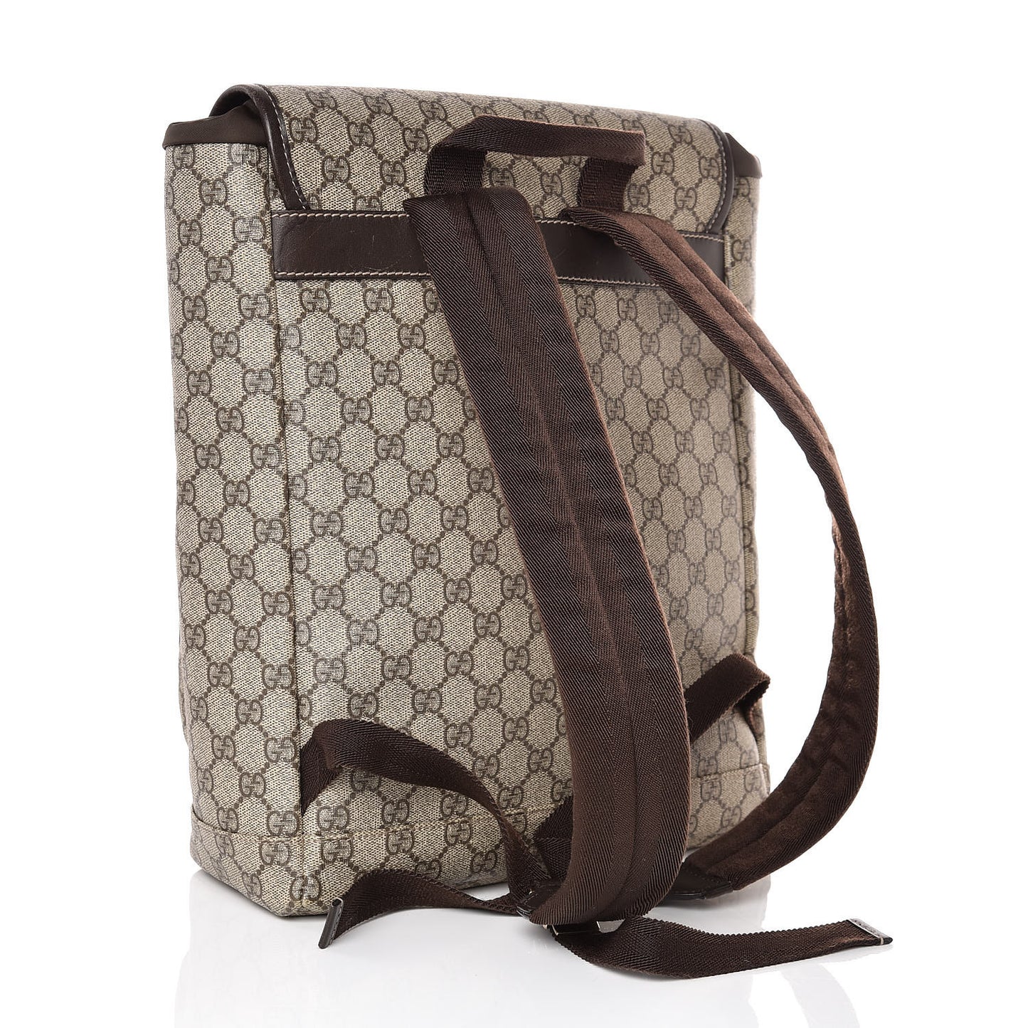 GG Supreme Monogram Medium Single Buckle Rucksack Backpack Beige Ebony Brown