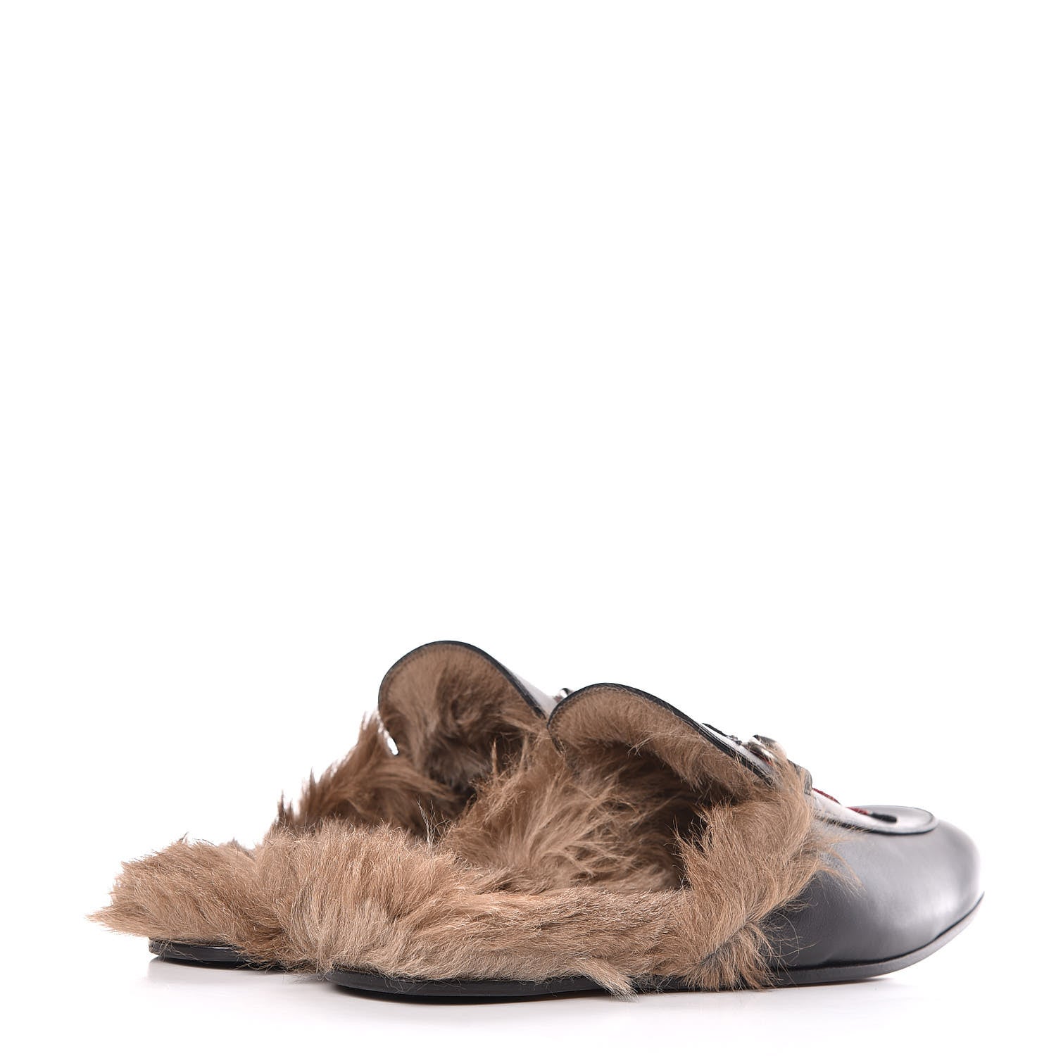 Gucci Calfskin Fur Kingsnake Embroidered Mens Princetown Slippers 8 Black 4 of 8