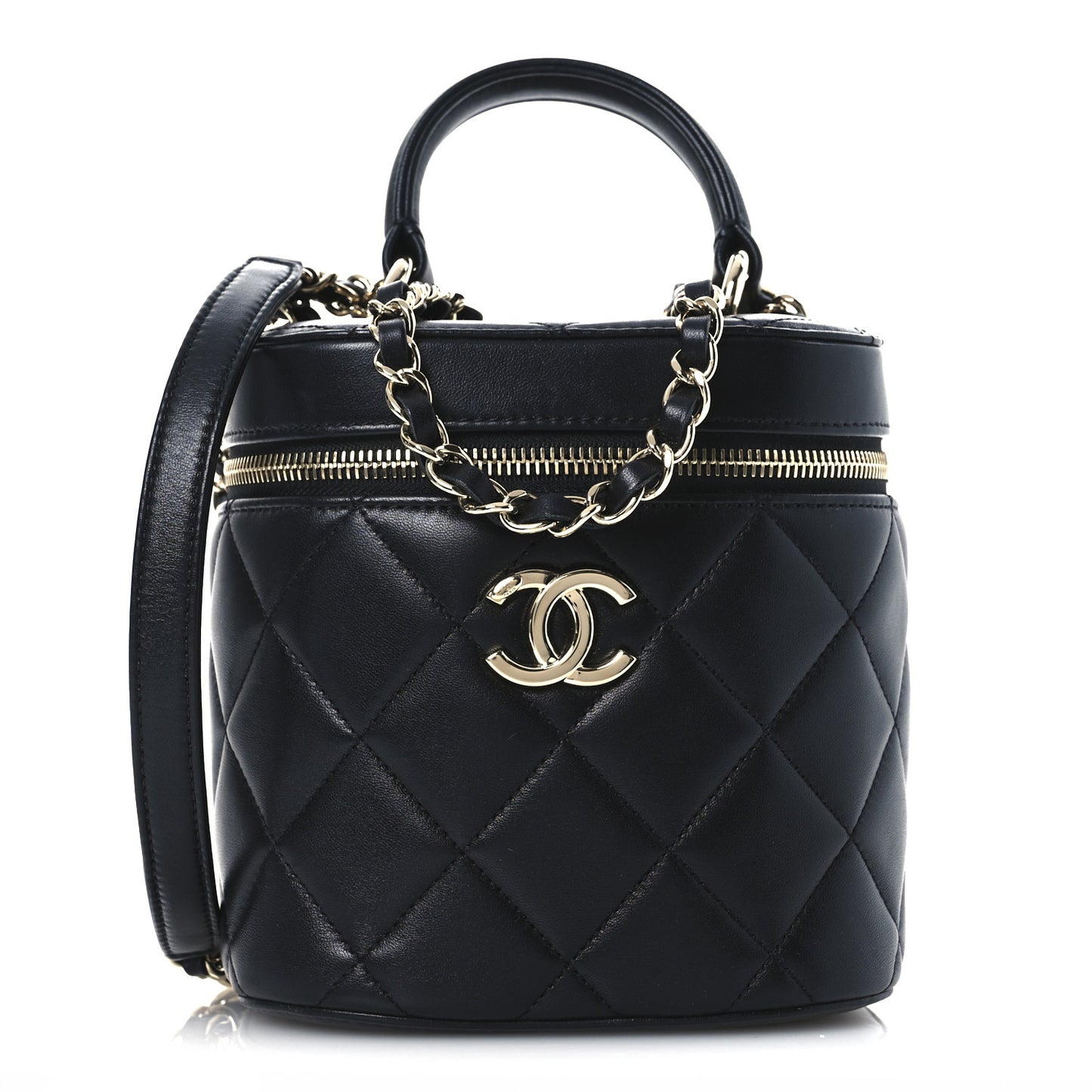 Lambskin Quilted Trendy Vanity Case Black