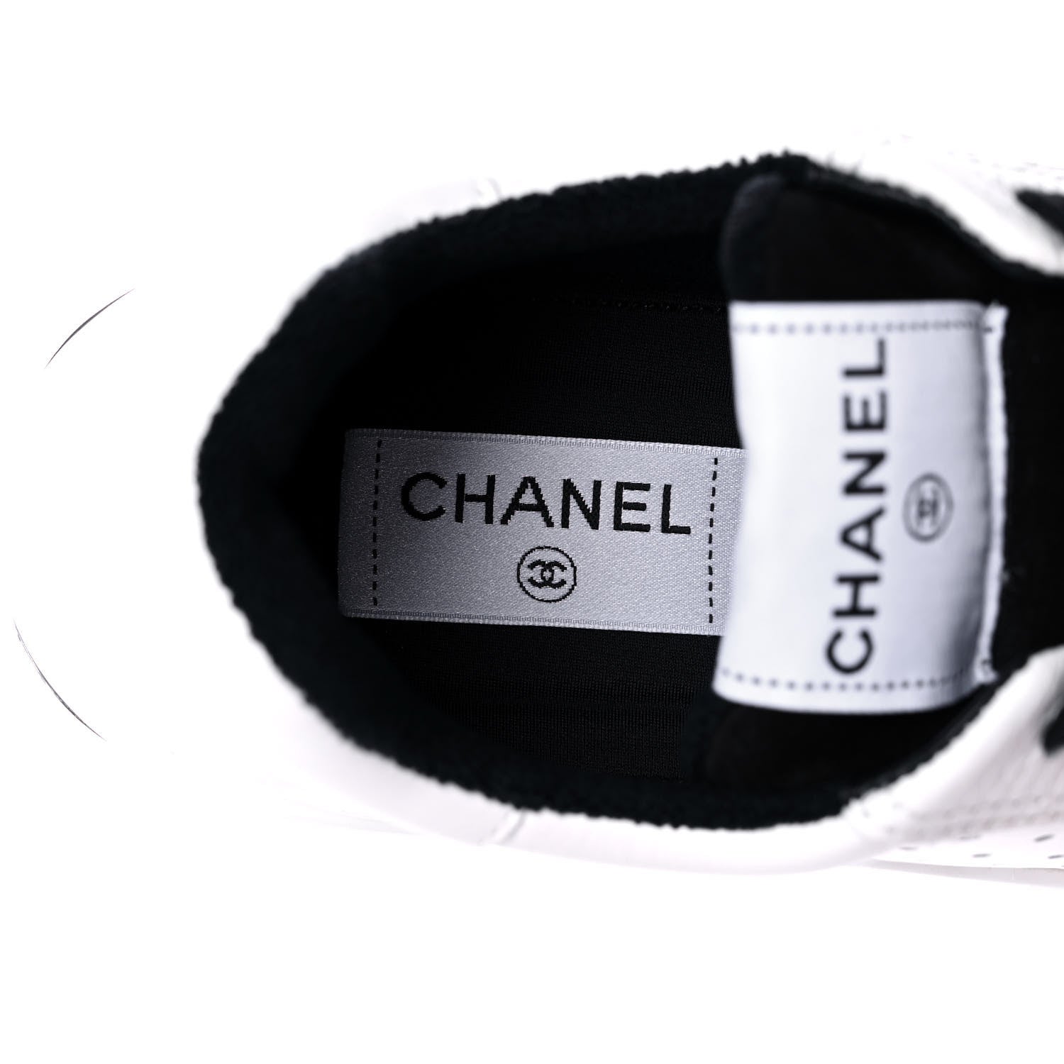 Chanel Grained Calfskin Fabric Womens Logo Sneakers 38 White Black 7 of 8