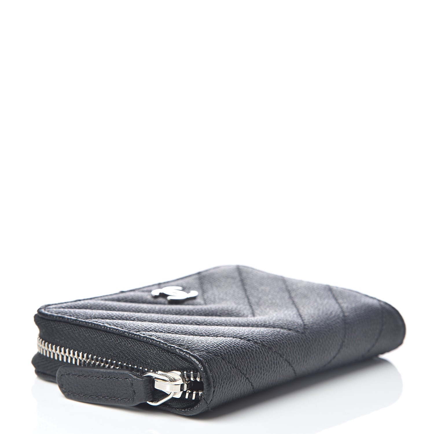 Chanel Caviar Chevron Quilted Zip Coin Purse Black 4 of 7