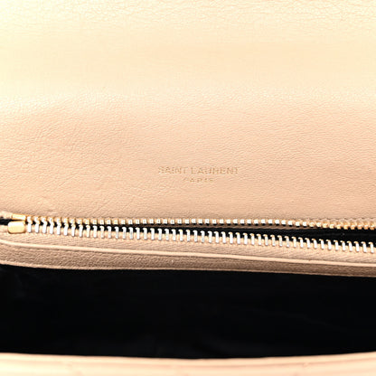 Saint Laurent Sheepskin Matelasse Chevron Monogram Medium College Bag Dark Beige 6 of 13