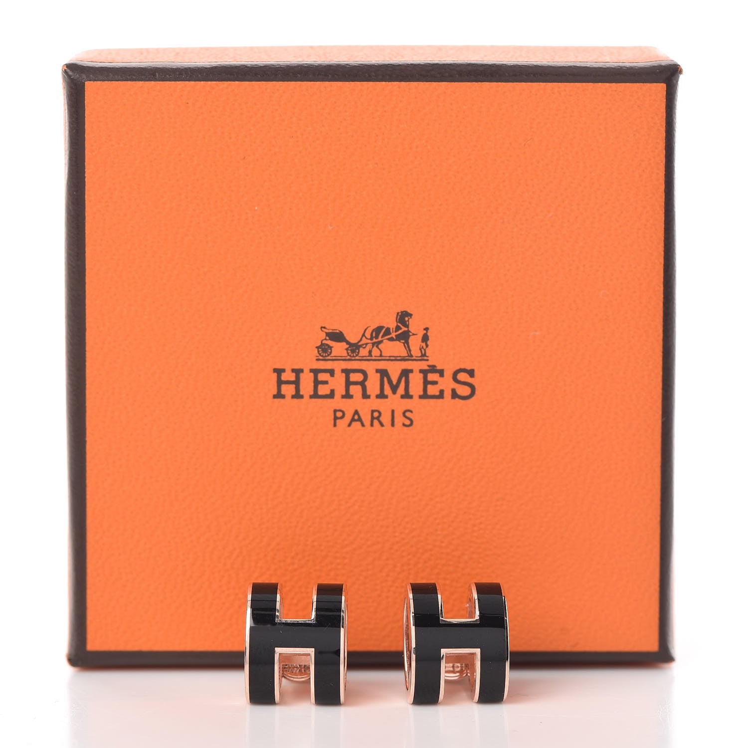 Hermes Rose Gold Lacquered Pop H Earrings Black 7 of 7