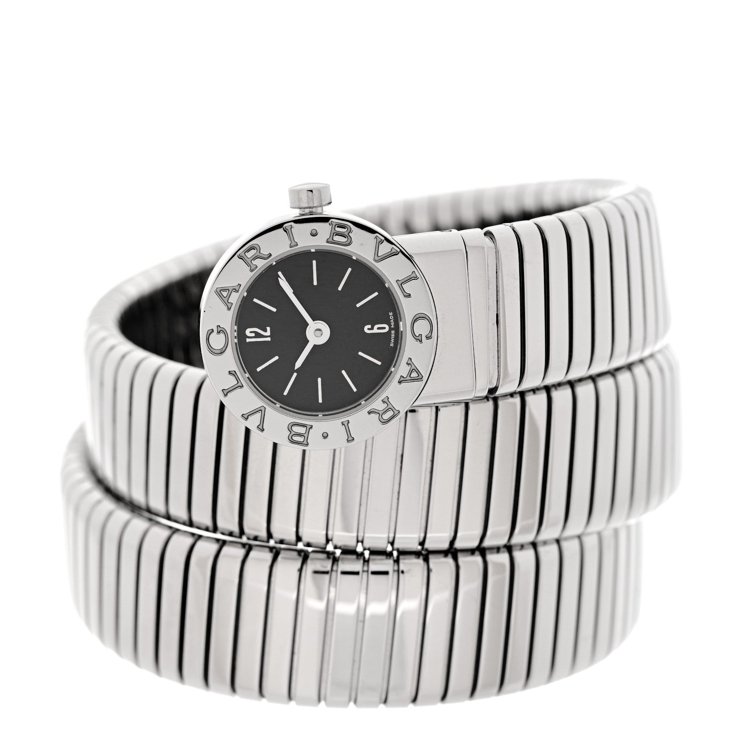 Bulgari Stainless Steel 19mm Serpenti Tubogas Double Spiral Quartz Watch Black 2 of 4