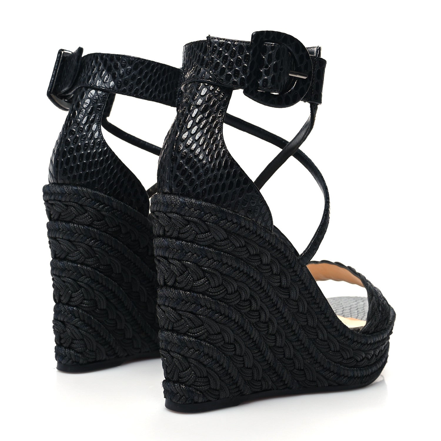 Christian Louboutin Cotton Braided Calfskin Bodrum 110 Wedge Sandals 37 Black 4 of 8