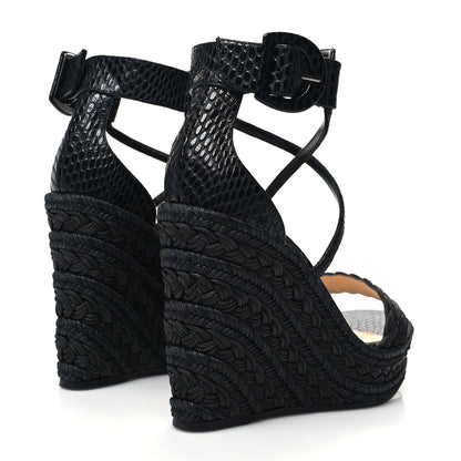 Christian Louboutin Cotton Braided Calfskin Bodrum 110 Wedge Sandals 37 Black 4 of 8