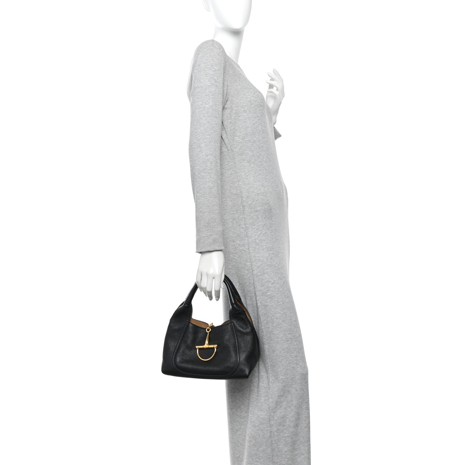 Gucci Grained Calfskin Softbit Medium Shoulder Bag Black 2 of 9
