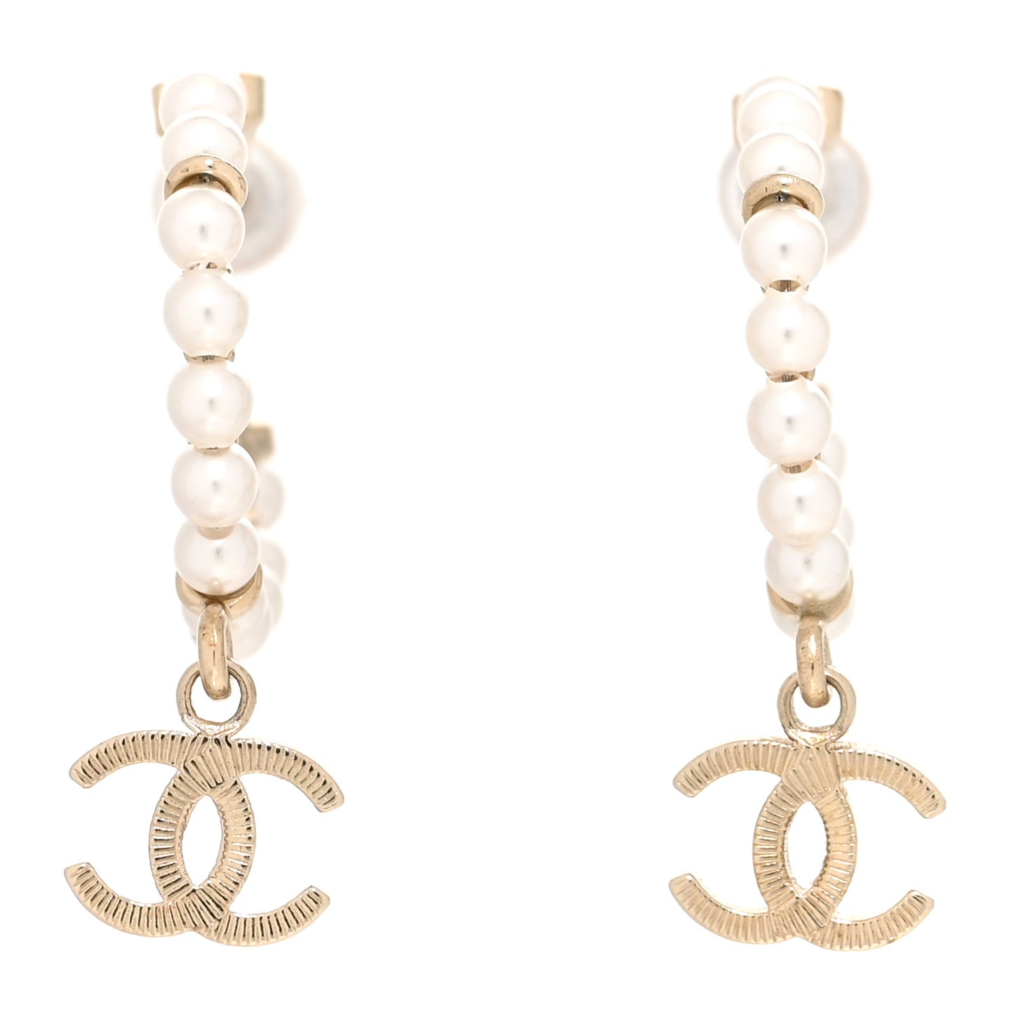 Pearl Charms CC Hoop Earrings Gold