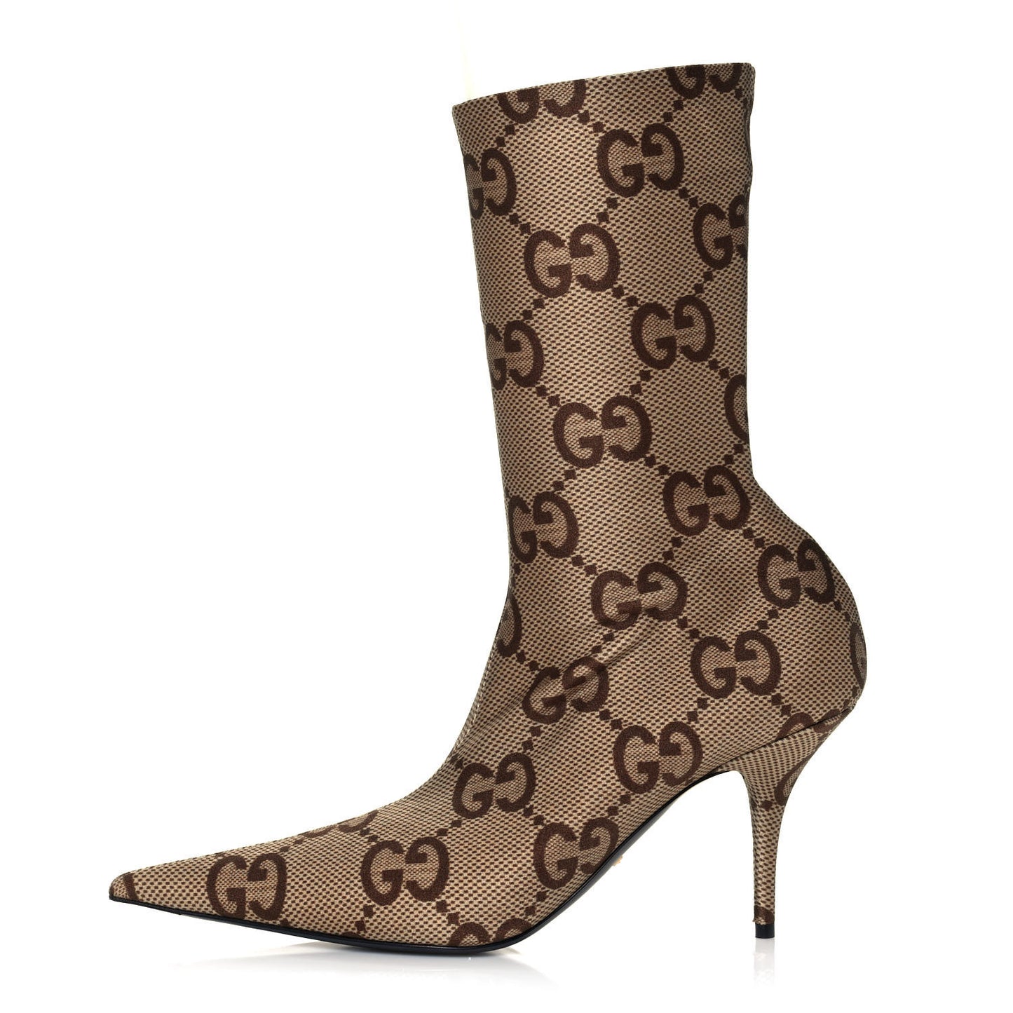 X GUCCI Jersey Maxi GG Monogram Crepe Knife Booties 41 Camel Ebony