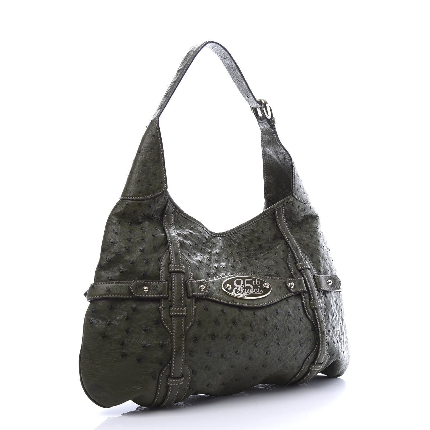 Gucci Ostrich Large Horsebit 85th Anniversary Hobo Green 2 of 12