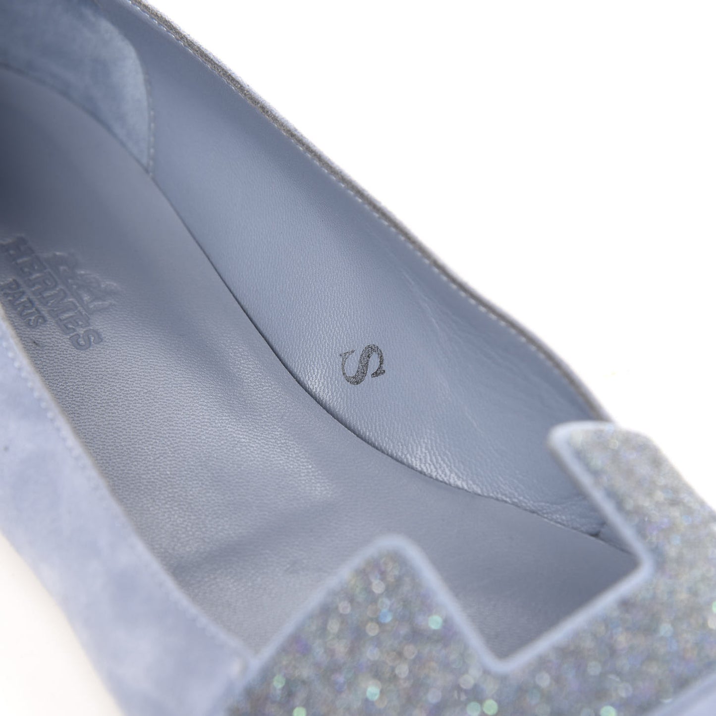 Suede Goatskin Crystal Powdered Nice Ballerina Flats 38 Bleu Glacier