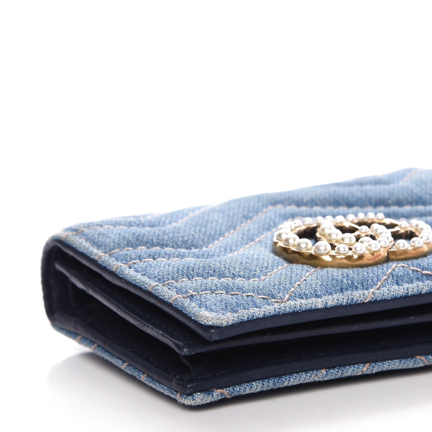 Gucci Denim Matelasse Pearly GG Marmont Card Case Wallet Blue 9 of 11