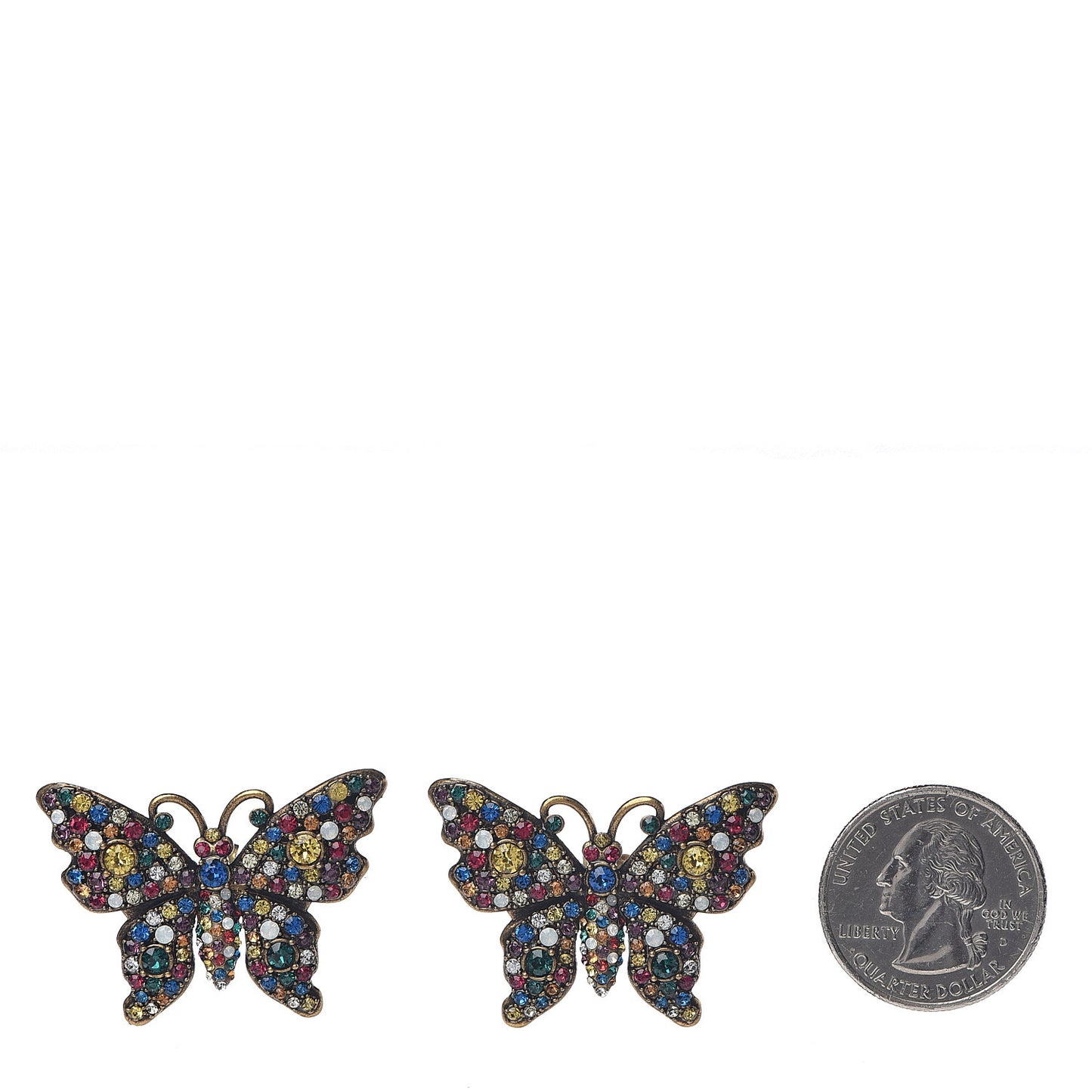 Metal Crystal Butterfly Stud Earrings Aged Gold Multicolor