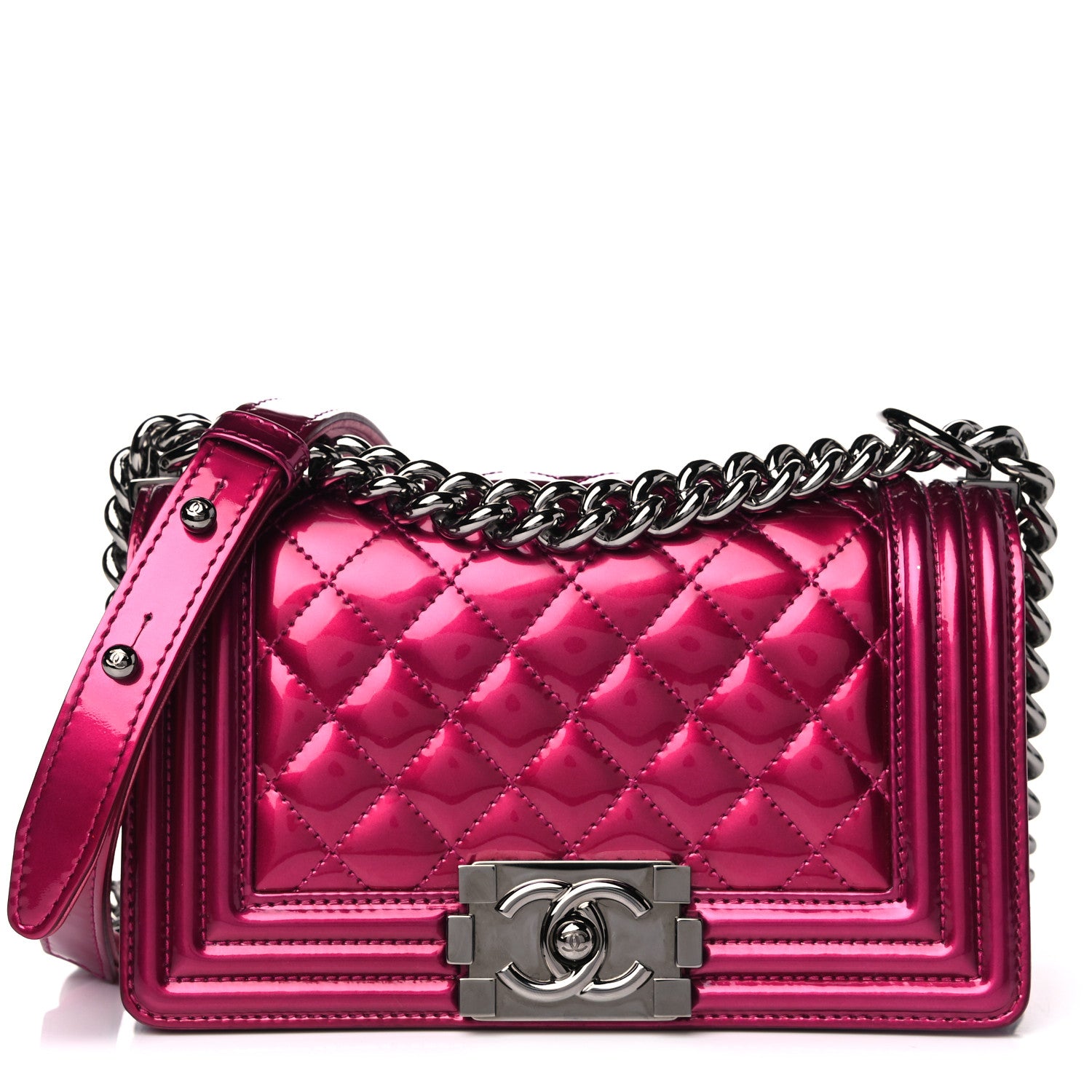 Chanel Metallic Patent Calfskin Quilted Small Boy Flap Pink 1 of 13