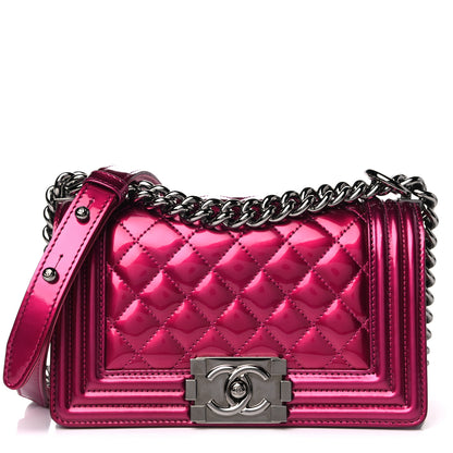 Chanel Metallic Patent Calfskin Quilted Small Boy Flap Pink 1 of 13